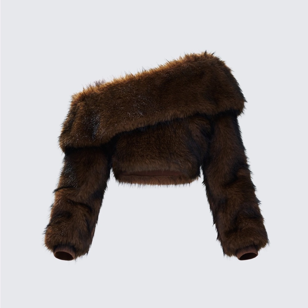 Finesse brown faux fur off the shoulder sweater sz Small